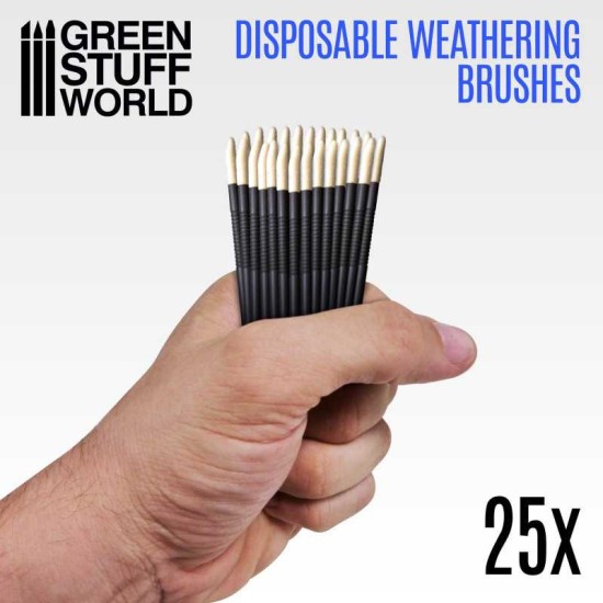 Green Stuff World 25X Disposable Weathering Brushes